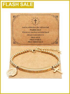 Stainless Steel Cross Charm Bracelet Christian Scripture Inspirational Gift for